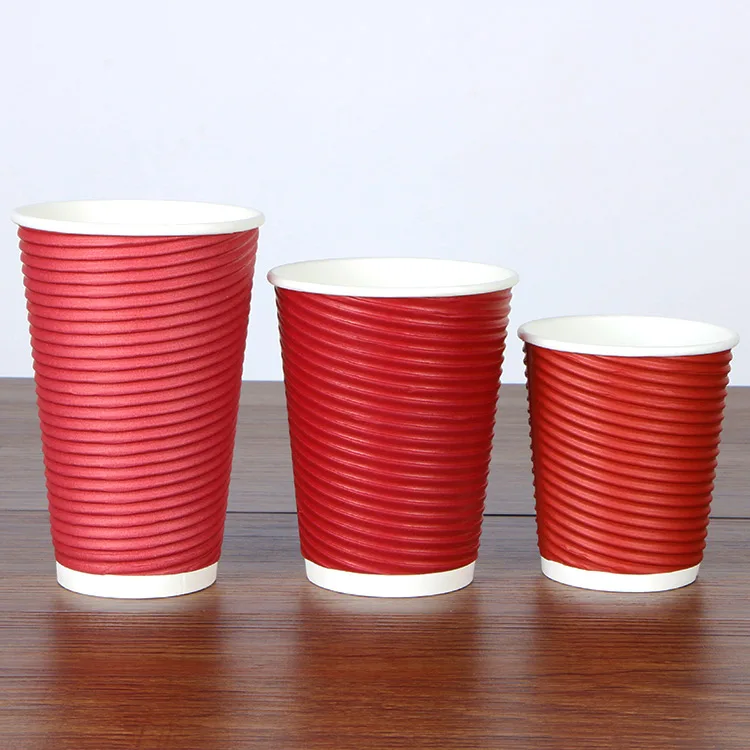 Food Grade Eco-friendly 8oz 12oz 16oz party Paper Cup Ripple Wall Disposable Red Black with Lids