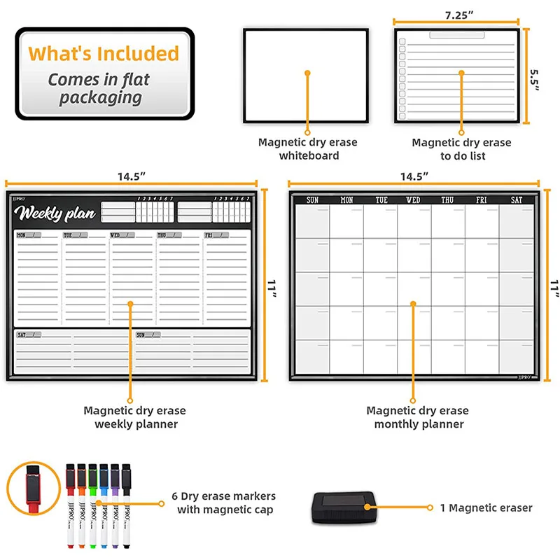 Magnetic monthly planner whiteboard Dry Erase Large Magnetic Calendar, Grocery Organizer for Menu Kitchen Refrigerator,NFC tag