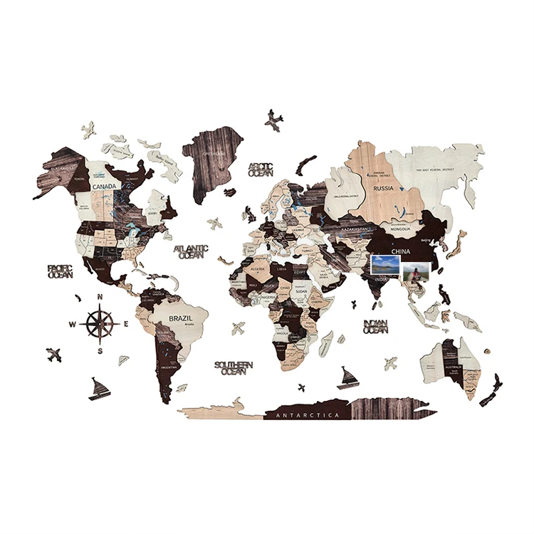 3d wooden world map multicolor antique art wall decor for home mapa mundial madera para pared 3d