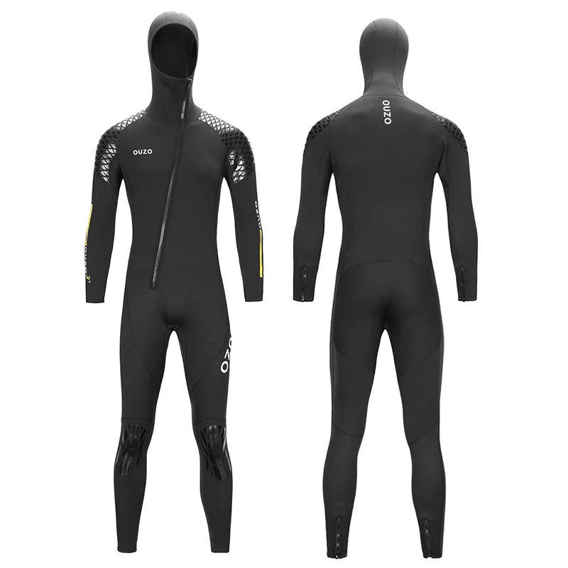3 мм утолщенные неопрен теплые мужчин; Сохраняют тепло; Dive Skin для подводного плавания Купальник Цельный с капюшоном на молнии спереди серфинг гидрокостюм дайвинга