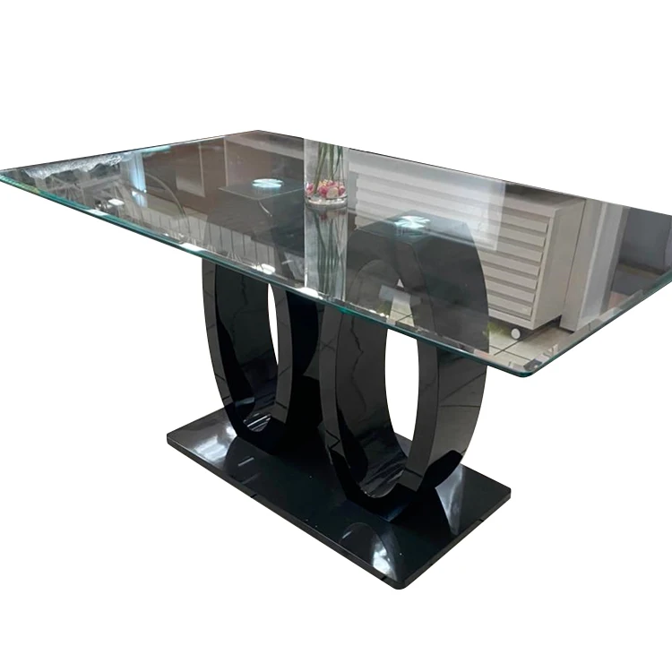 Modern furniture rectangle dinning table for 6 8 people MDF Particle board leg tempered glass top dining tables