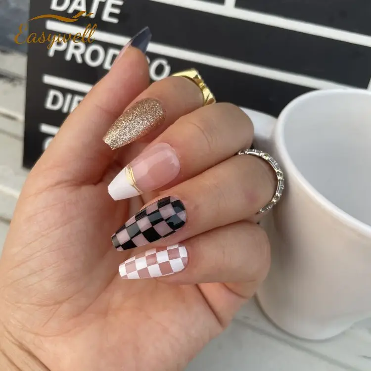 2022 Hand-made Ballerina High Quality Movie Star Diamond Nail Design Fall Nails Long Press On False Fake Nails