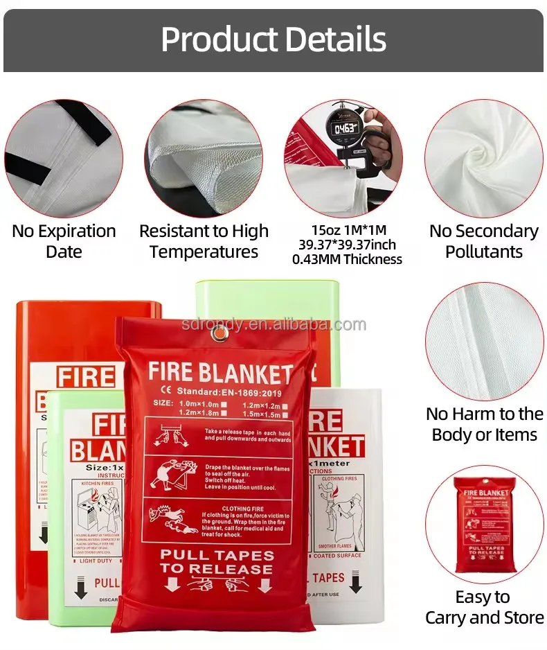 1m X 1m Flame Retardant Safety Fireproof Fiberglass Emergency Fire Extinguishers Blanket For Home Kitchen
