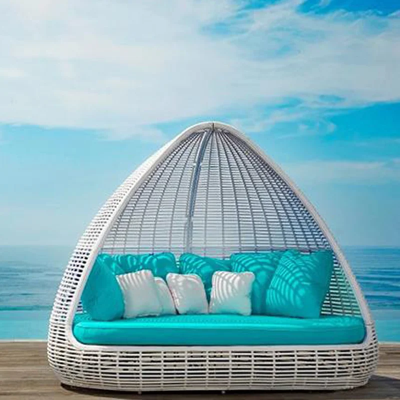 Уличный лежачий бассейн, большая круглая кровать, патио из ротанга, уличная мебель, уличная мебель для патио, плетеный шезлонг