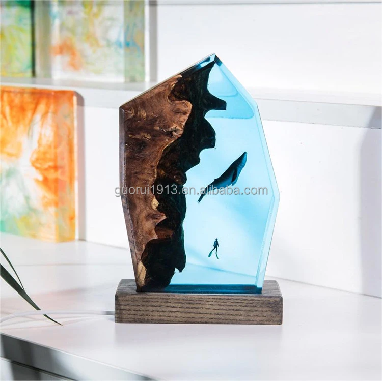 DIY Fashion creative ocean style wood resin night lights handmade LED Lamp 3D sea Personalized Gift night light