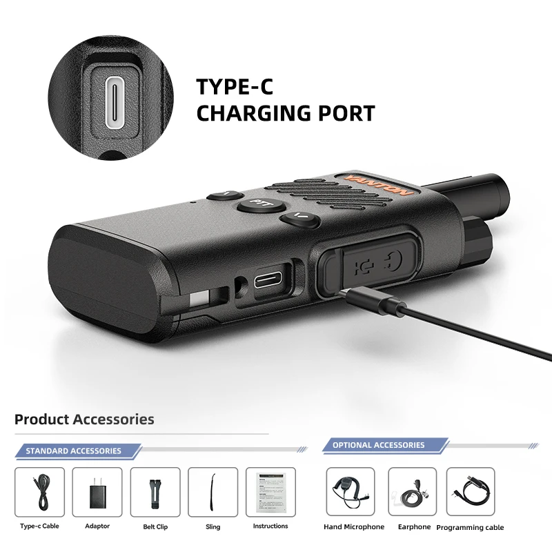 Программируемый Профессиональный UHF радио PMR 446mhz 400-480MHZ Walkie Talkie 1500mah YANTON