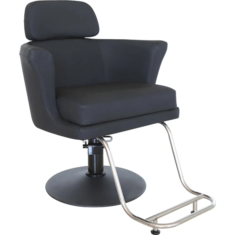 Black luxury small barber chair metal stainless steel base can bear 200kg novel shape and customizable color