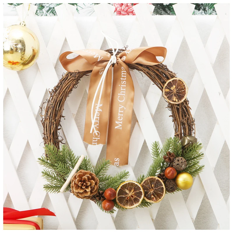A37 Handmade 30cm Christmas Rattan Wreath Door Hanging New Year Hotel Shopping Mall Christmas Pendant for Parties