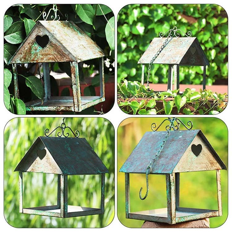 JH-Mech Custom Unique Pyramid Shape Built-In Ring Hanger Antiqued Copper Squirrel Proof Bird Feeder For Outdoors Hanging