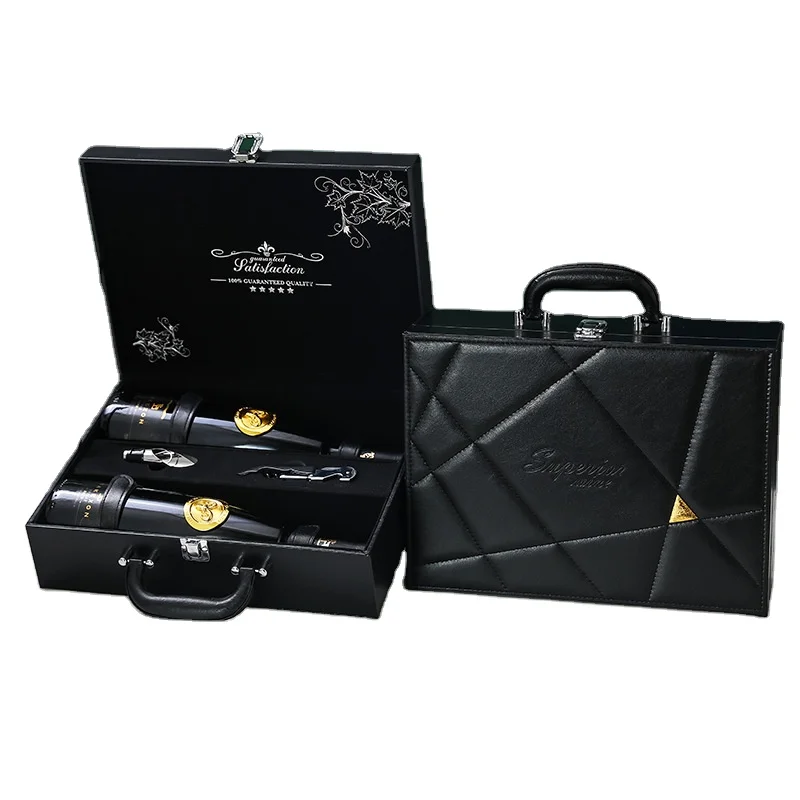 Top Quality PU Leather Paper Box With High grade For Red Wine Gift Box Packaging Box