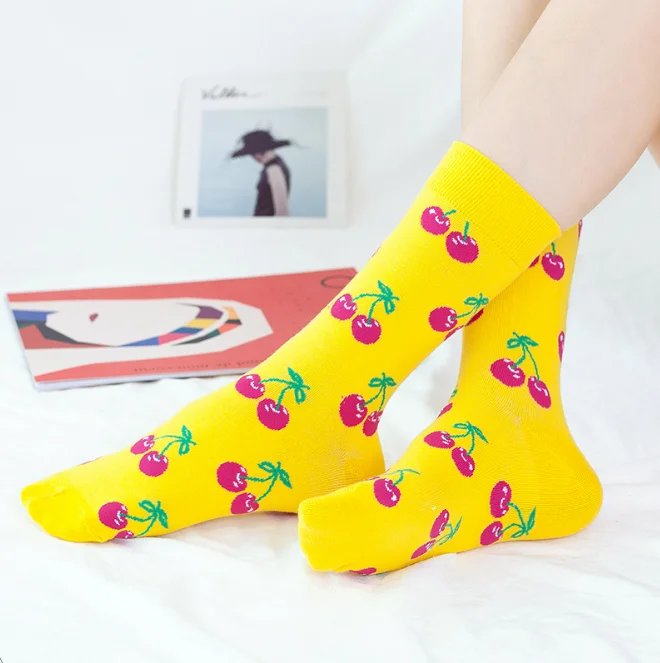 2021 Hot Sale Colorful Happy Socks Fashional Unisex Adult Cotton Socks Fruit Food Knitted Pattern Socks