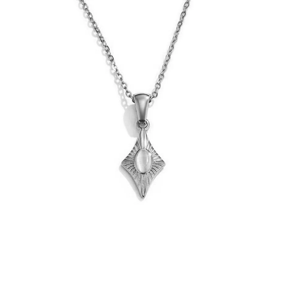 Milskye elegant jewelry 925 sterling silver 18k gold plated rhombus luna white opal necklace