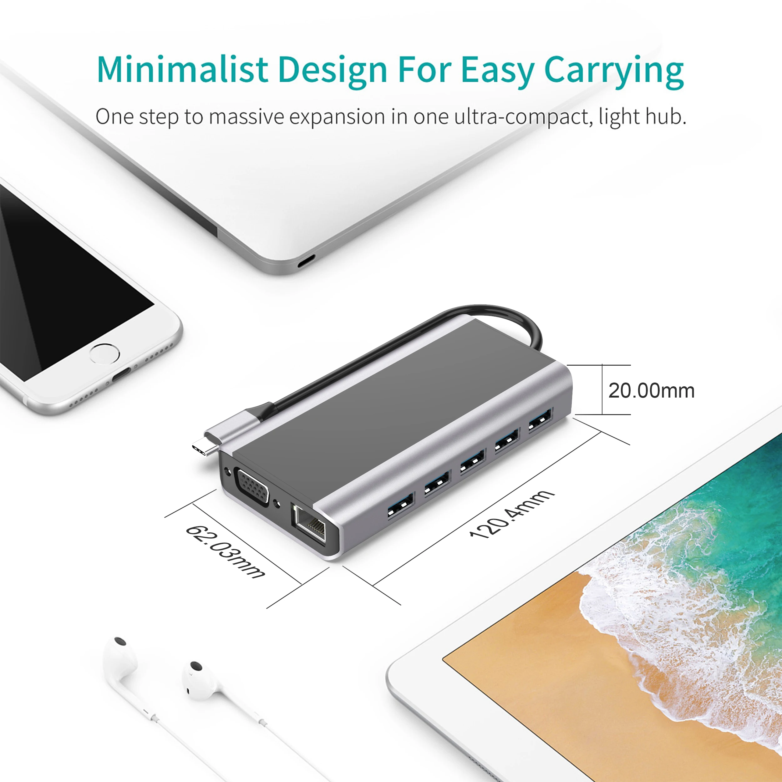  Многофункциональная док-станция типа C USB Hub 14 в 1 адаптер USB3.0 4K Беспроводная зарядка для Mac Mini Macbook