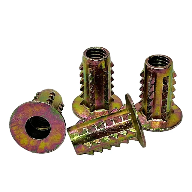 Factory Golden M8x23 Zinc Alloy Thorn Nut With Washer Trapezoid Fastener Nut Insert Thread Stab Wooden Nut