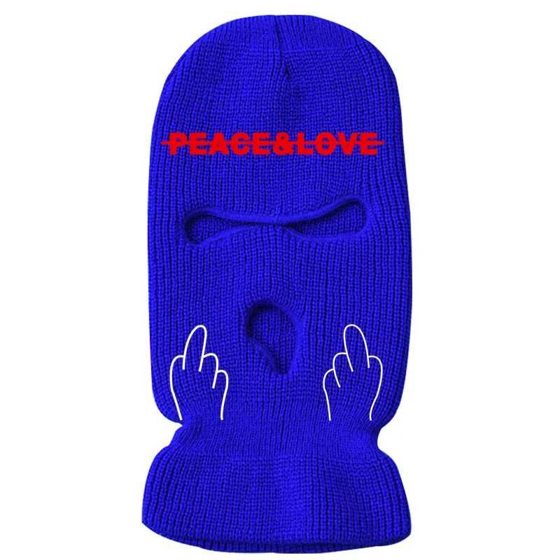 Women Men Beanies Custom Logo Embroidery Funny Jacquard Wool Knitted Full Face Ski Mask Cover Winter 3 Three Hole Balaclava Hats