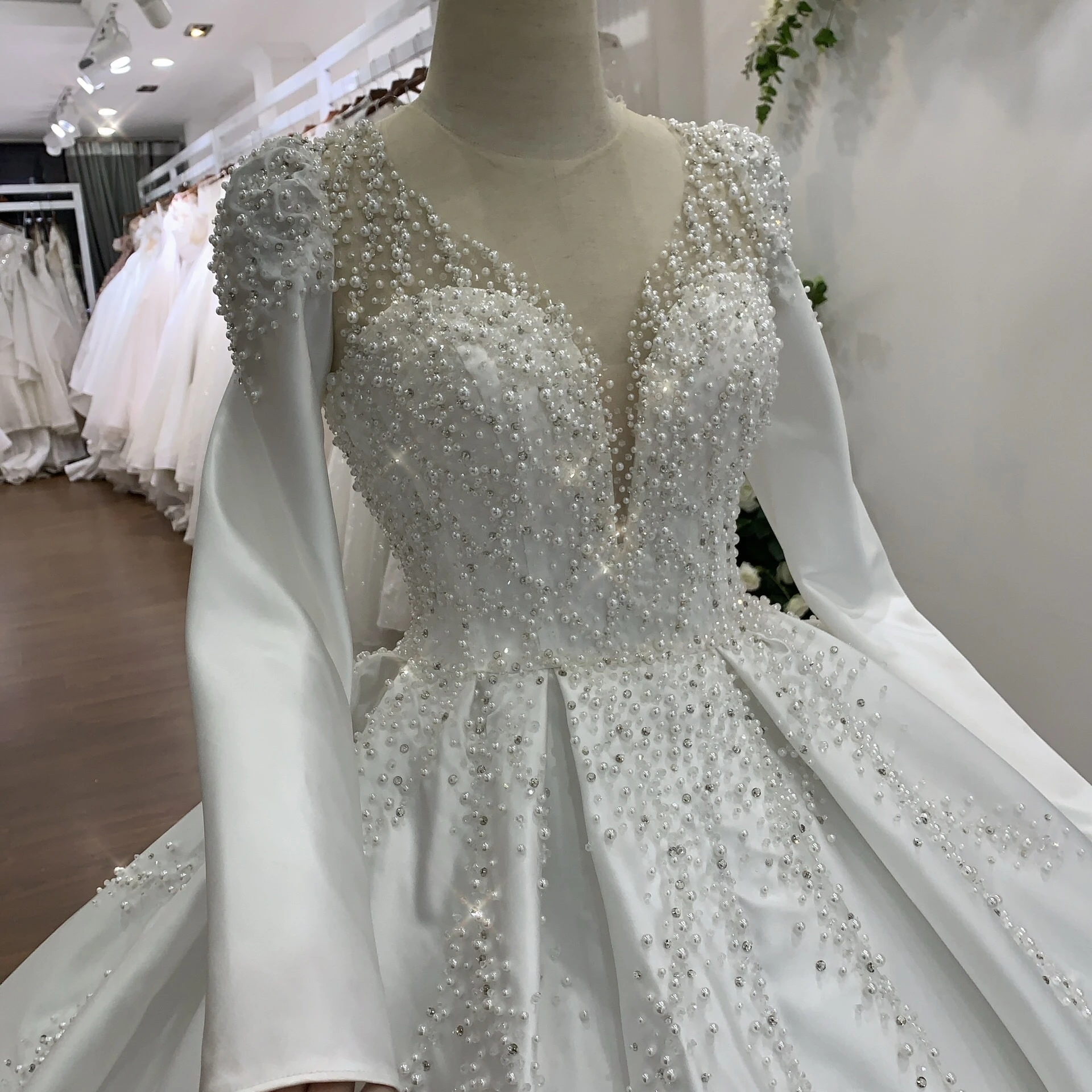 OEM Manufacture High Quality wedding dress wholesale ball gown design beads satin add beading by handmade TNBPno12