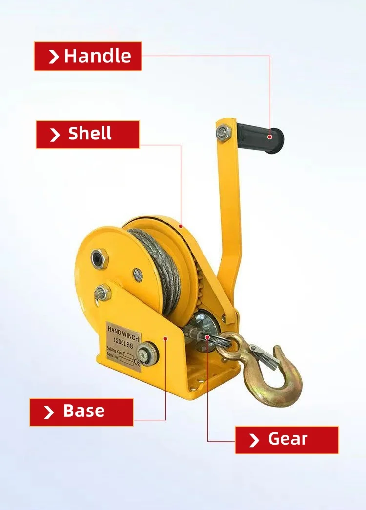 1200lbs Hand Operated Cable Manual Winch Cable Pulling Hand Winch With Wire Rope Hand Towing Winch