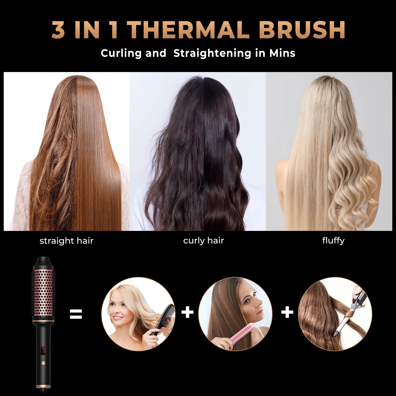 Customized Electric Ionic Ceramic Rolling Round Hair Curler Brush Heated Thermal Brush