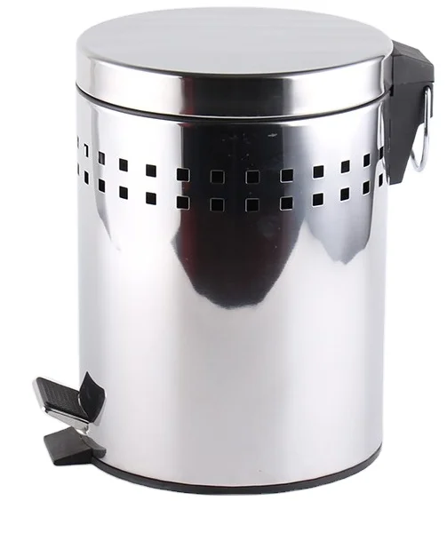 Galvanized Steel 5L Pedal Bin With Holes Design Round Shape Trash Can
