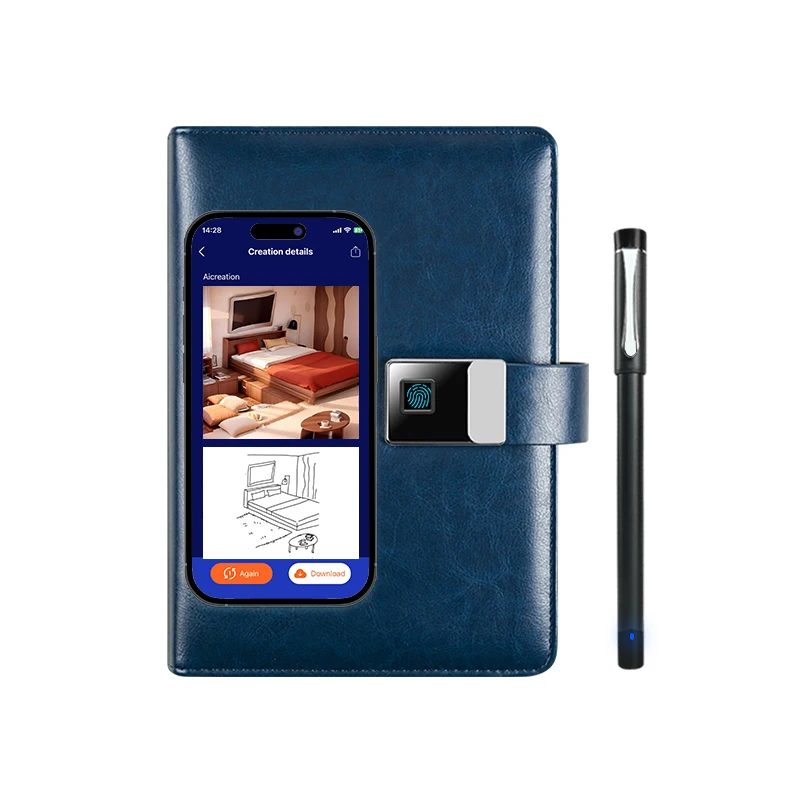 High Quality Fingerprint Lock Notepad  Smart Writing Book Voice to Document Synchronised Shared Mobile Charging  USB Memory Card