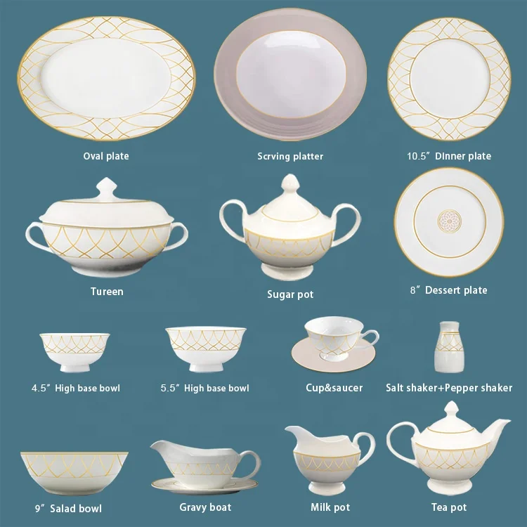 Wholesale new style restaurant crockery ceramic plates sets dinnerware porcelain dinner sets 52pcs bone china dinnerware sets