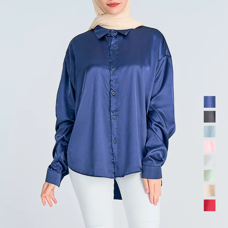 Best Selling Solid Color Casual Shirts Jackets Woman Cardigan Long Sleeve Blouse Shirt Modest Tunics for Women Muslim Wholesale