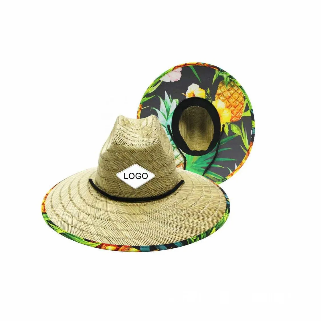 Wholesale Custom Logo Cheap America Flag Sombrero Beach Surf Lifeguard Straw Hat With Camo Underbrim Print For Outdoor Fishing