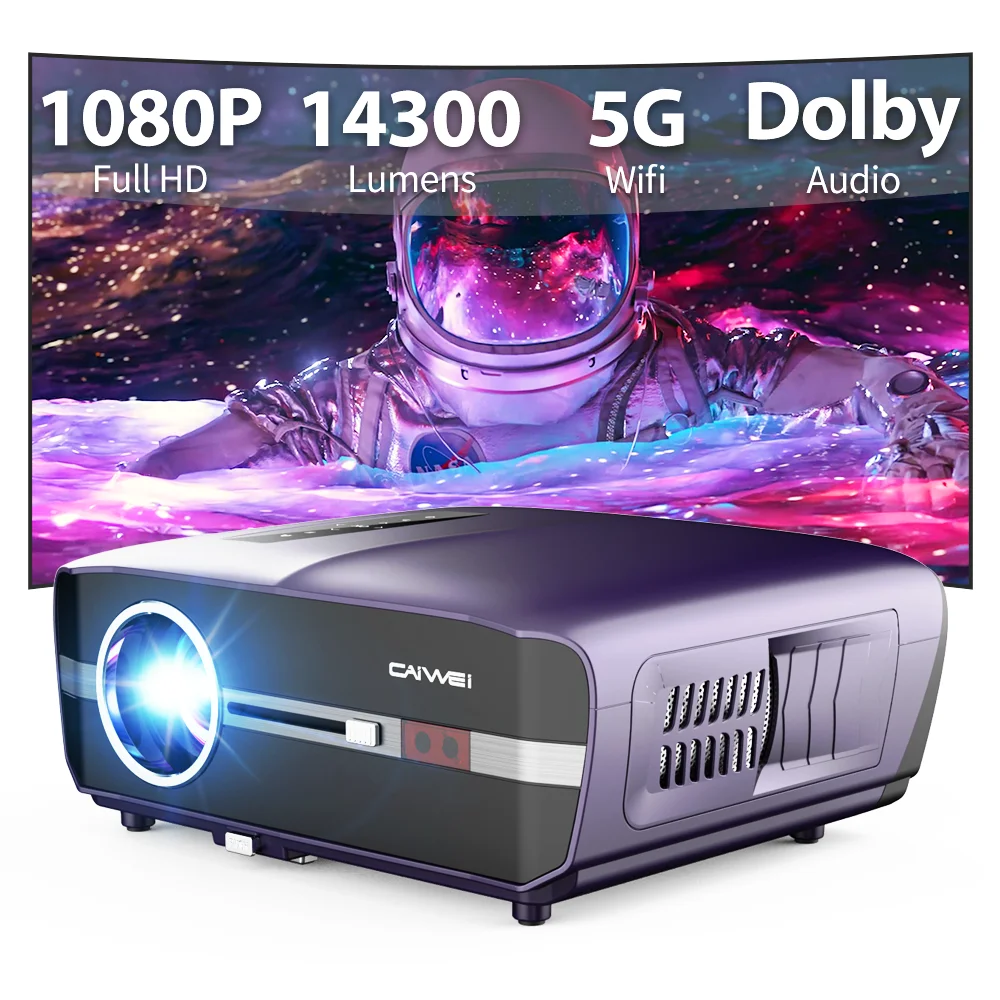 14300 Lumens 1080P 4K HD Smart Projector, Support USB / VGA / AV/RJ45/HD,Smart Version Projector