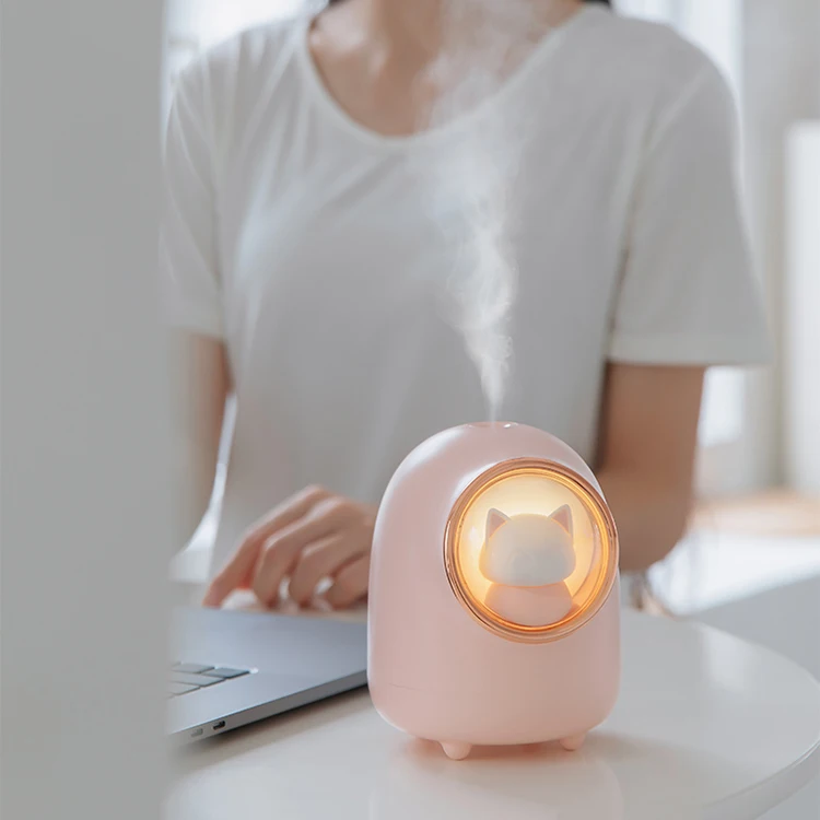 Desktop usb rechargeable personal space air diffuser cool cute cat light mini humidifier