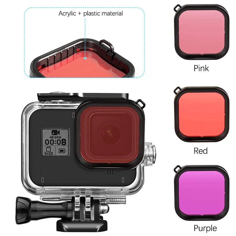 Lens Filters Accessories for GoPro Hero 8 Red pink purple Kit ONLY Fits Waterproof Housing Case for GoPro 8 Action Camera 1pcs