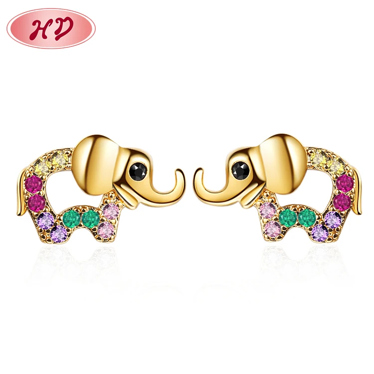 hollow animal kawaii cute cz elephants earring cubic zirconia gold plated wholesale women stud earring aretes fashion jewelry
