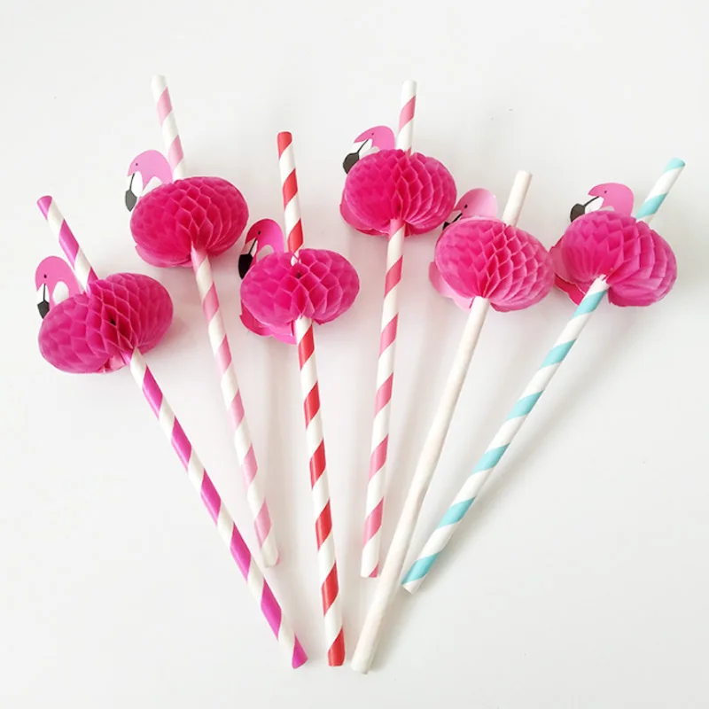 Manufacturers Supply Disposable Handmade Honeycomb Art Flamingo Shaped Paper Straws for Bar Paper Drinking Straw