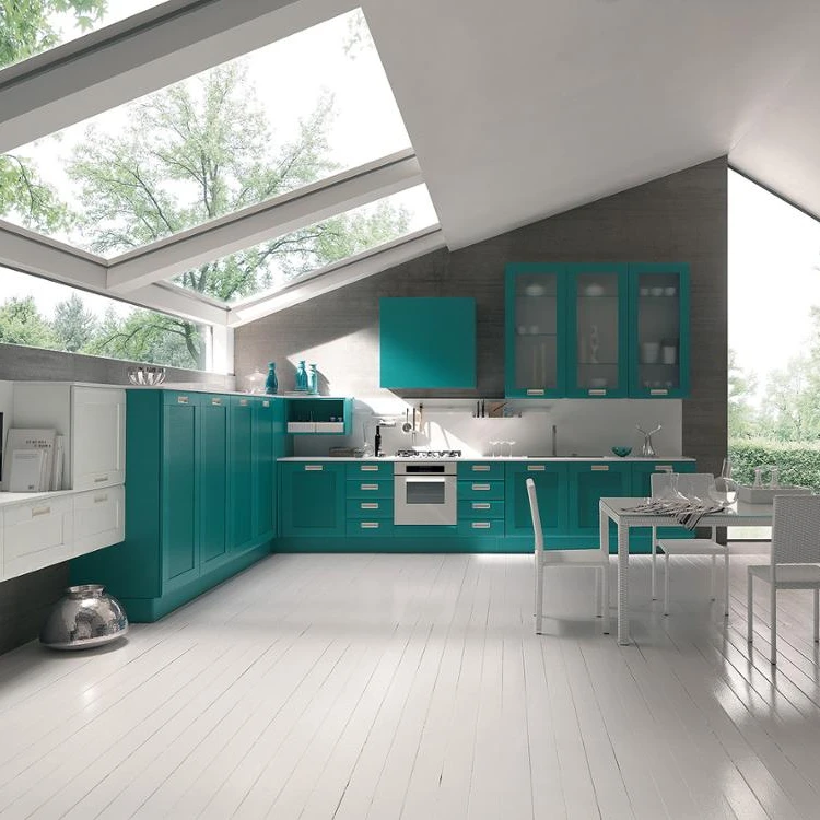 Modern style solid wood green color kitchen cabinet