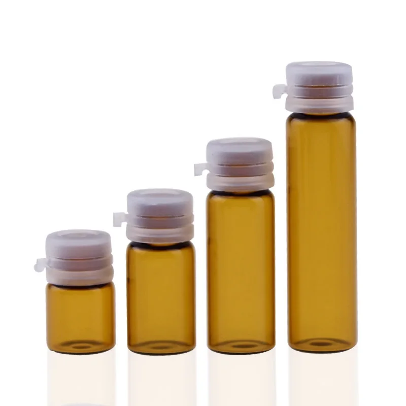 Cheaper 2ml 3ml 5ml brown glass face serum bottle with plastic lock cover for cosmetic market test