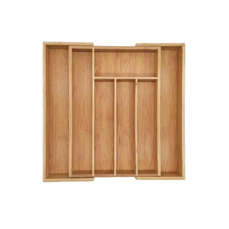 Лидер продаж Amazon, бамбуковый выдвижной ящик-поднос, органайзер и кухонный Регулируемый органайзер для столовых приборов, поднос для посуды, ящик