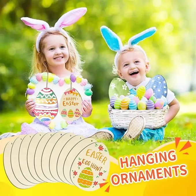 Easter large-sized wooden egg and wood chip decorative crafts