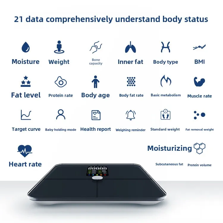 Black Smart Body Fat Scale New USB Chargeable Digital VA Screen Weighing Balance ITO Conductive Glass 180kg Max Weight