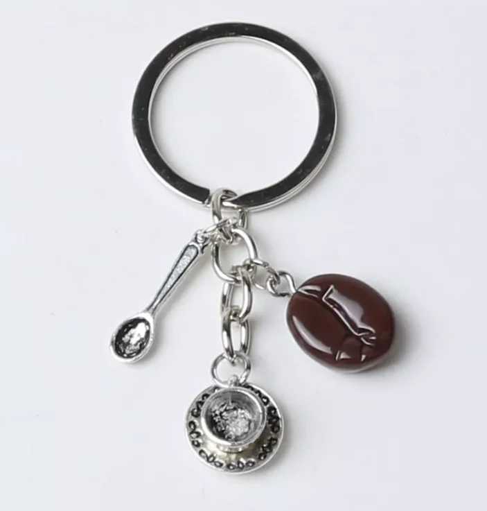 New product coffee beans coffee cup bell key creative unique coffee keyring jewelry gift cafe keychain