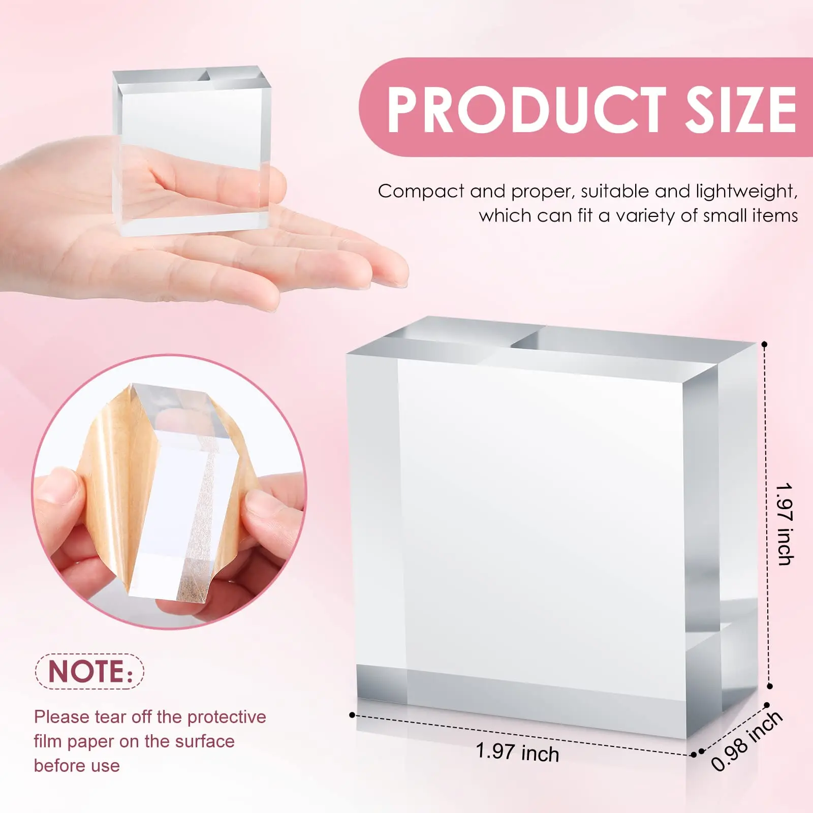 Wholesale 2x2x1 Inch Clear Square Display Block Polished Acrylic Cube Jewelry Display Holder Base Stands