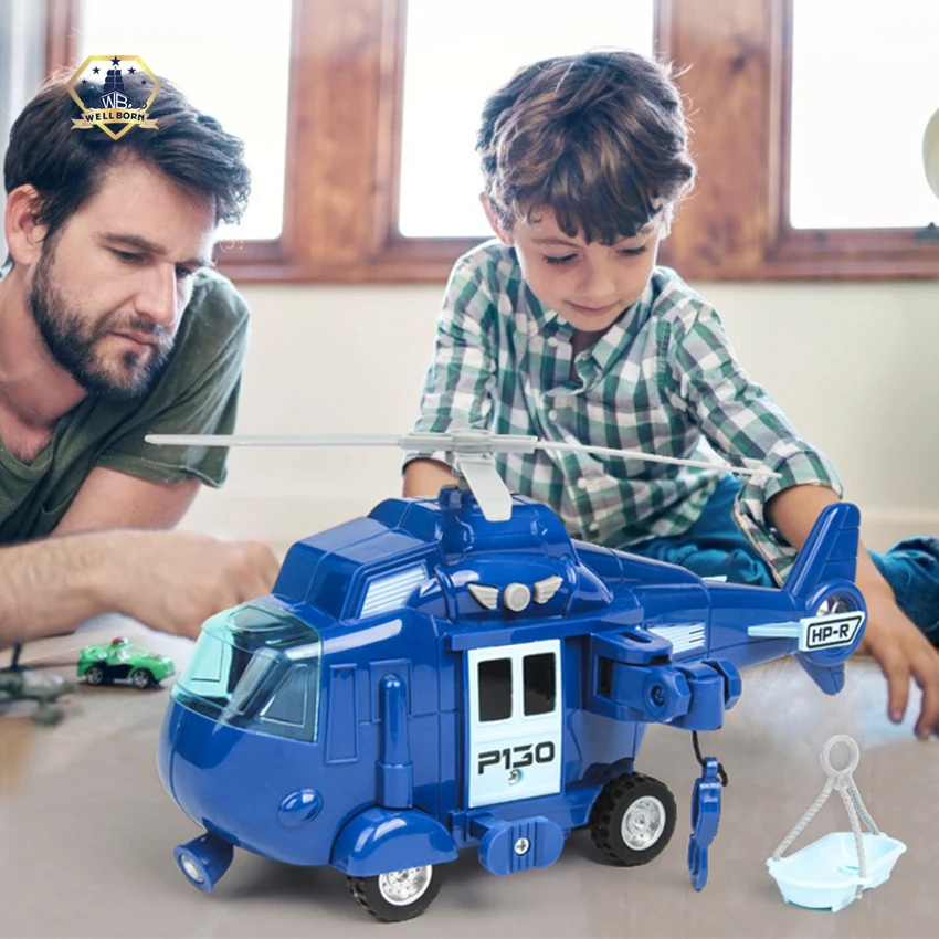 Military Helicopter toys Air force Airplane Toy with Hanging Basket Lights and Sounds for Kids