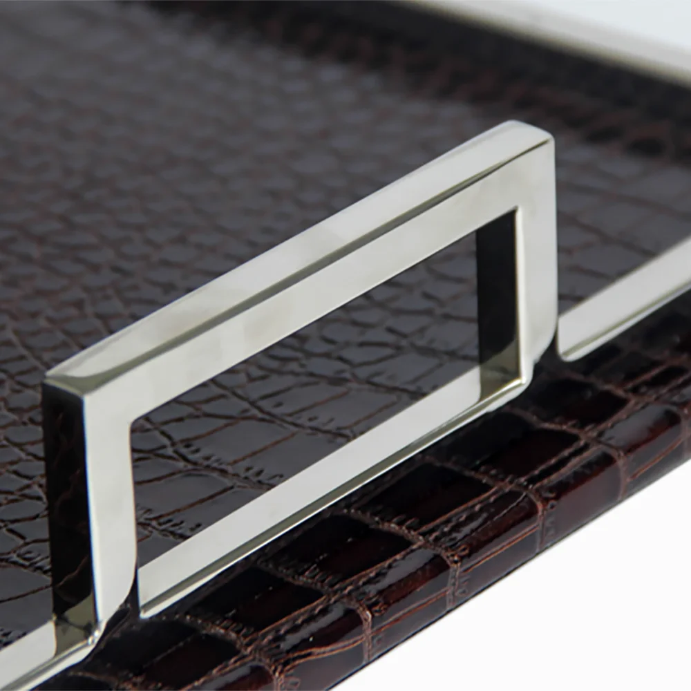 Luxury Shagreen Faux Leather Storage Tray Serving Tray With Metal Handles