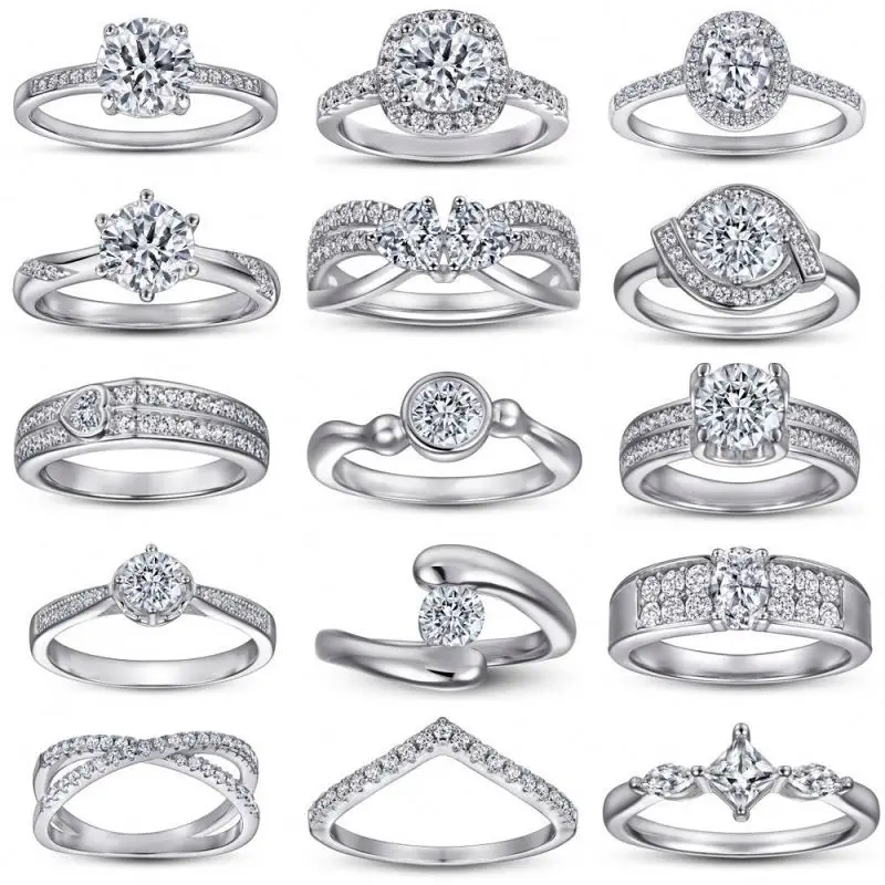 Wholesale Jewelry 1 ct,925 Sterling Silver VVS Solitaire Engagement Ring Moissanite Wedding Ring/