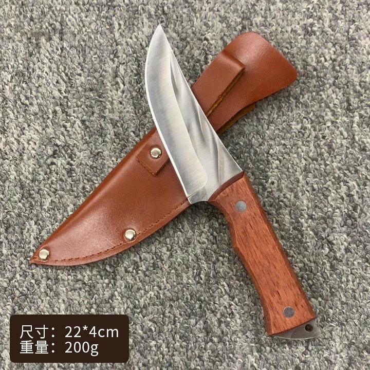Factory Direct Stainless Steel Meat Cutting Knife with Wood Handle Portable Outdoor Barbecue Scabbard for Kitchen Use