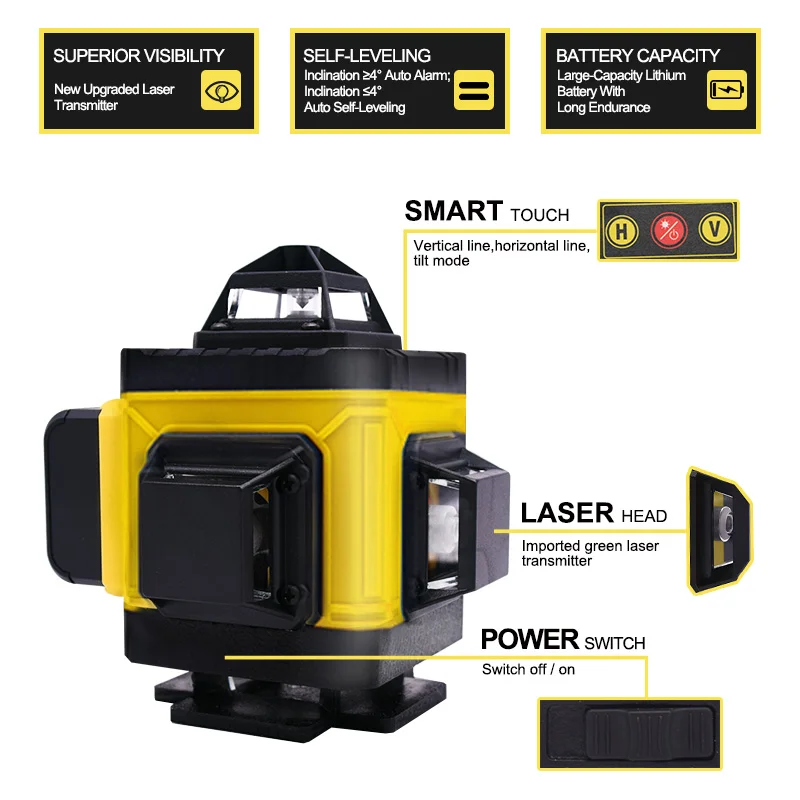 4D green Full set rotating and self-leveling 360 degrees horizontal and vertical 16 lines laser level