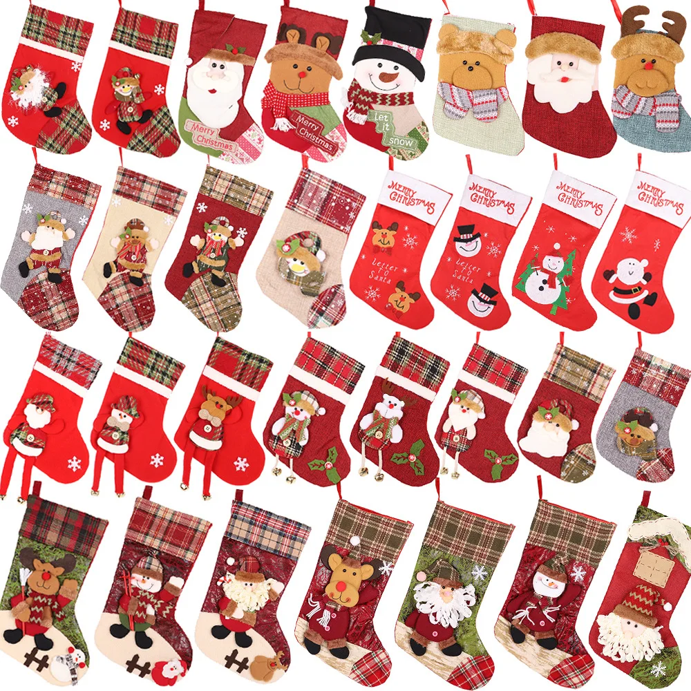 2021 New Xmas Santa Claus Stocking Tree Ornament Hanging Decorations Party Gift Socks