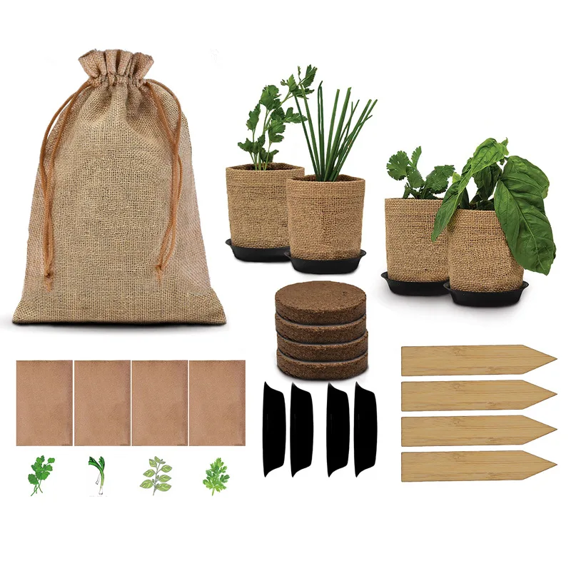 Herb Grow Kit Indoor Garden Products For Plant Flower Vegetable Bonasi Starter Kit Kid Diy Jute Bag Small Plant