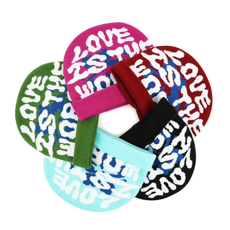 Wholesale Oem Custom Logo Unisex Acrylic Jacquard Winter Hat  Women Kids Warm Ski Cap  All Over Print Jacquard Knitted Beanie