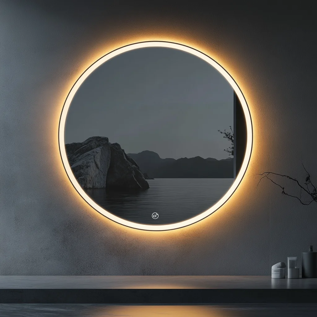 Hotel Bathroom Vanity Wall Half Round Mirror Customized Led Backlit Defogger Smart Half Moon Bath Mirrors