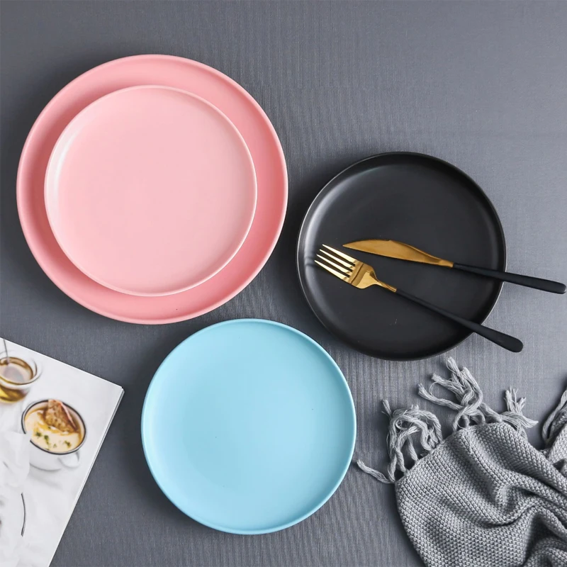 Factory Direct Nordic 8 Inch Creative Matte Ceramic Spaghetti Pizza Ceramic Round Plate