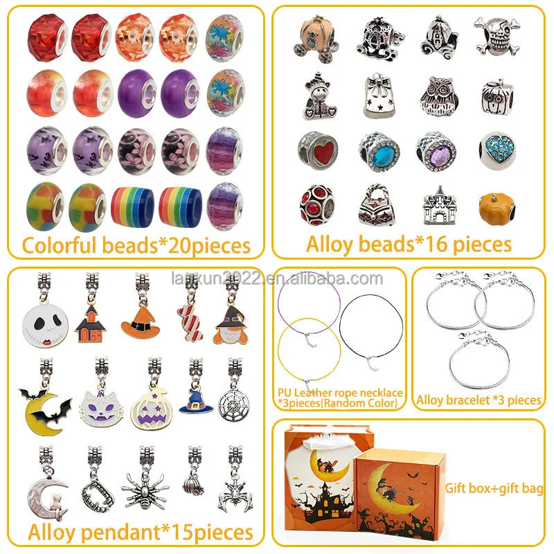 Creative Halloween Handmade DIY Surprise Blind Box Set Children Beaded Charm Necklace Bracelet Kids Fashion Jewelry Gift Box Set